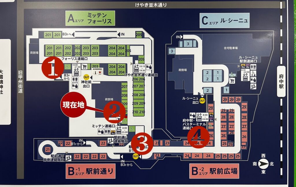 地下二階の駐車場マップ