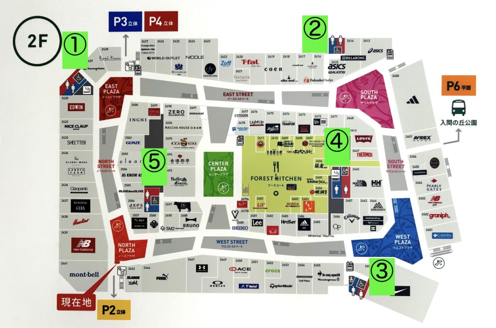 三井アウトレットパーク入間、2階フロアマップ